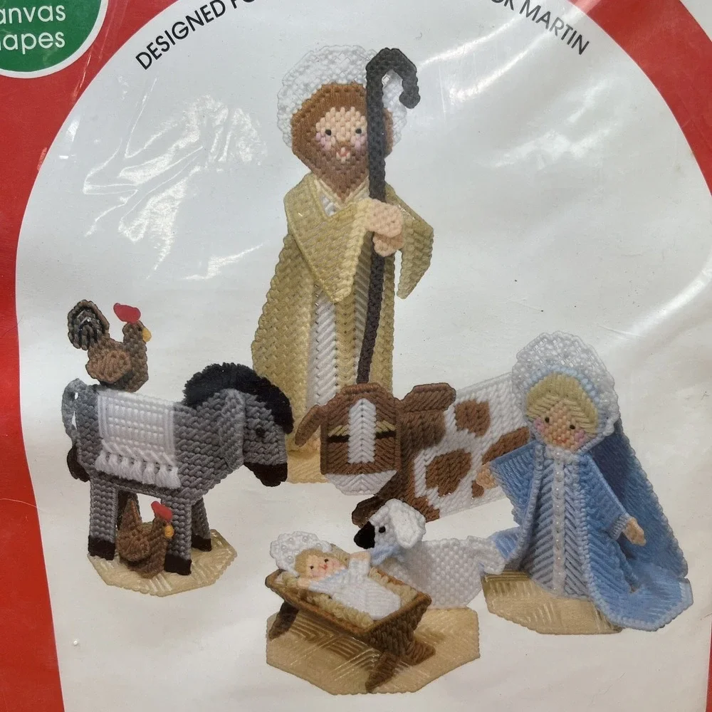 Vintage Leisure Arts Canvas Capers Nativity Set Craft Kit 432 NEW Sealed‎